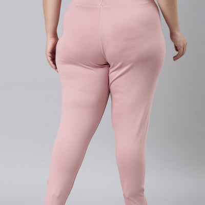 Women Solid Baby Pink Ribbed Warm Leggings