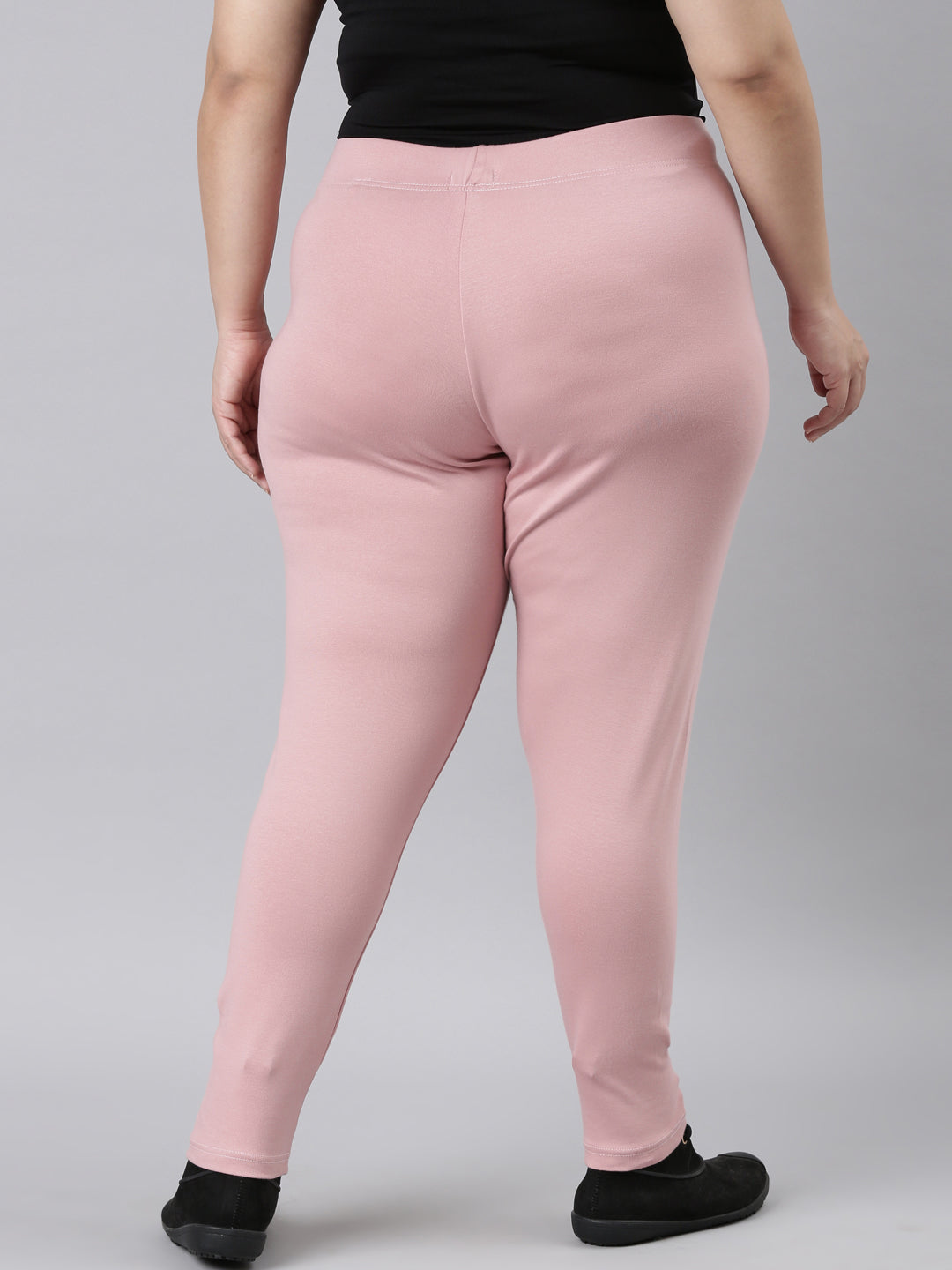 Women Solid Baby Pink Ribbed Warm Leggings