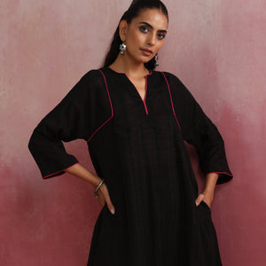 trueBrowns Black Cotton Dobby Kurta Co-ord set