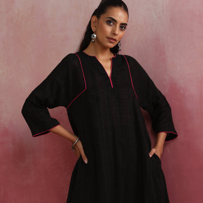 trueBrowns Black Cotton Dobby Kurta Co-ord set