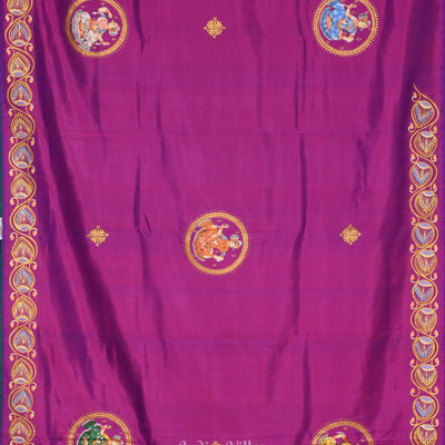 Purple Hand-Painted Kandarpa Ashwa (Horse) Pattachitra Saree