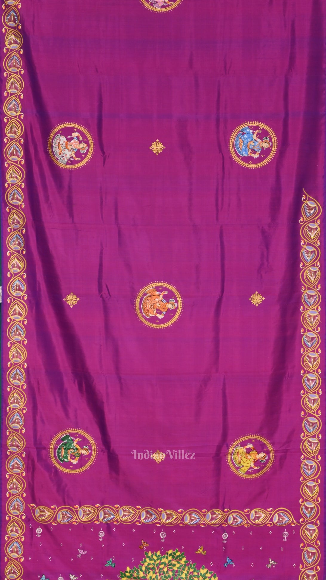 Purple Hand-Painted Kandarpa Ashwa (Horse) Pattachitra Saree