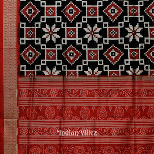 Black Red Odisha Ikat Pure Sambalpuri Silk Saree