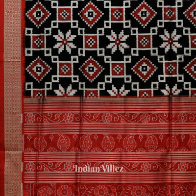 Black Red Odisha Ikat Pure Sambalpuri Silk Saree