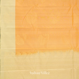 Light Orange With Peach Pure Kanjivaram Soft Silk Saree