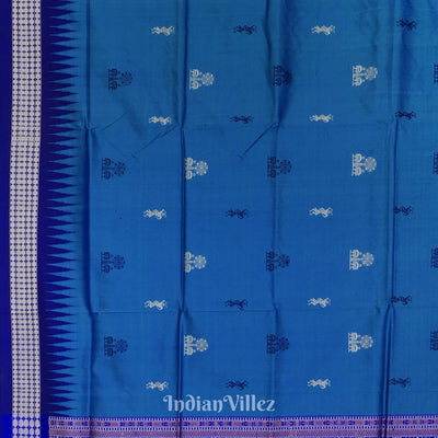Sky Blue Tribnal Design Odisha Ikat Bomkai Silk Saree