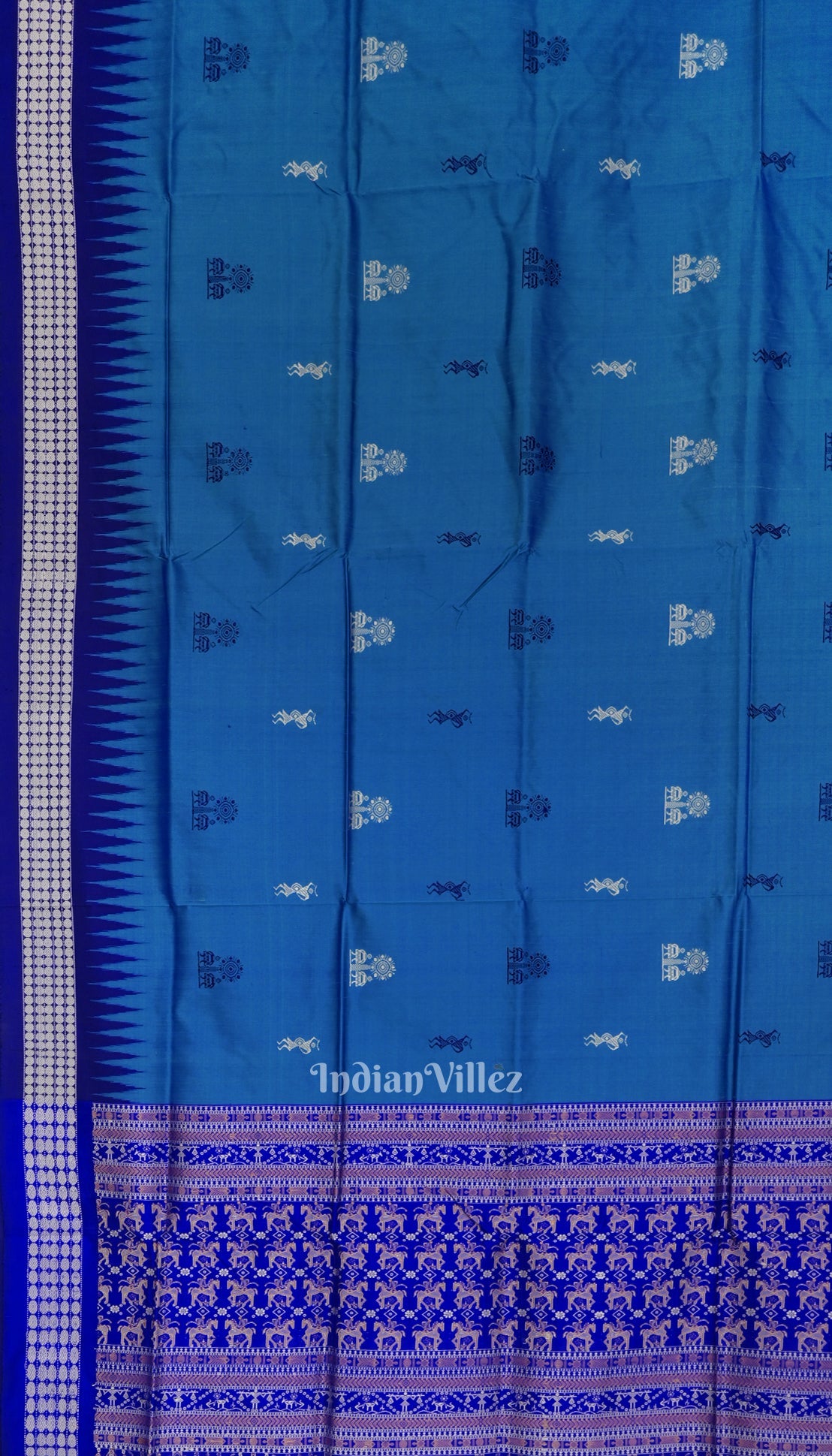 Sky Blue Tribnal Design Odisha Ikat Bomkai Silk Saree