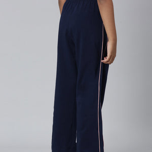 Girls Navy Side Stripe Mid Rise Track Pants