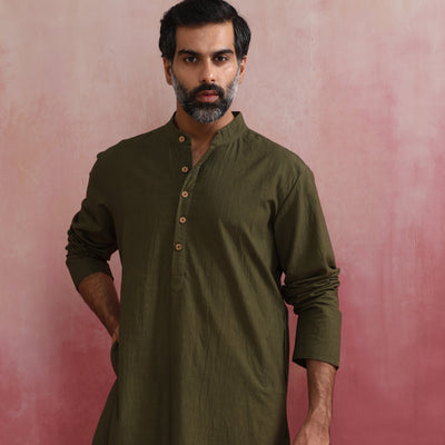 trueBrowns Men's Olive Kurta