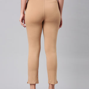 Women Solid Wheat Mid Rise Smart Fit Kurti Pant