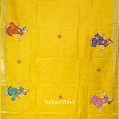 Yellow Palki Theme Hand-Painted Pattachitra Saree (Pre Order)