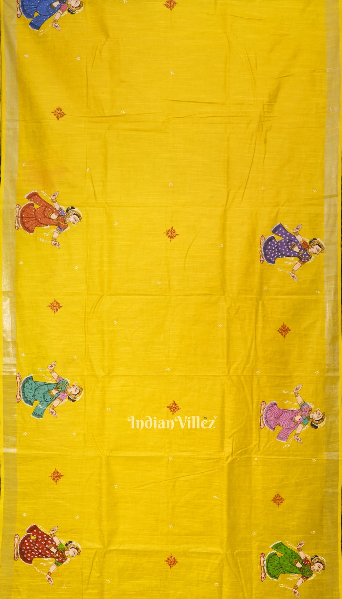 Yellow Palki Theme Hand-Painted Pattachitra Saree (Pre Order)
