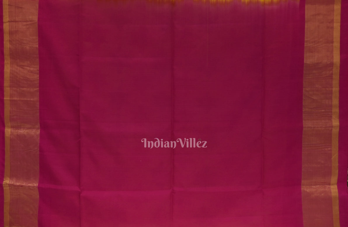 Yellow With Pink Pochampally Ikat Handloom Silk Saree