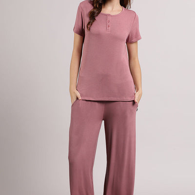 Serene Dream Henley Neck Tee - Mesa Rose