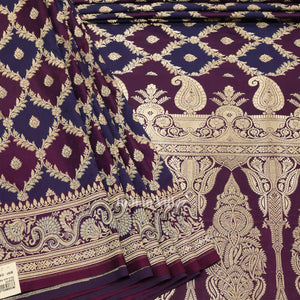 Purple Navy Blue Rangkat Mashru Satin Silk Banarasi Saree