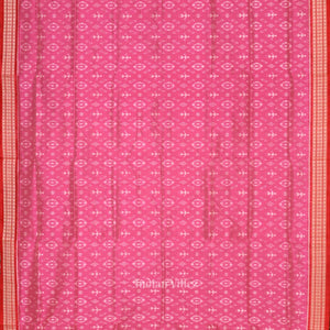Baby Pink Red Tribal Theme Sambalpuri Silk Saree