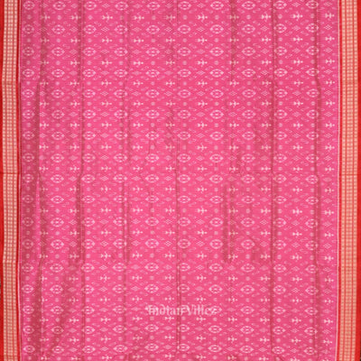 Baby Pink Red Tribal Theme Sambalpuri Silk Saree