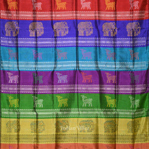 Onion Pink Black with Fish Motif Double Pallu Berhampuri Silk Saree