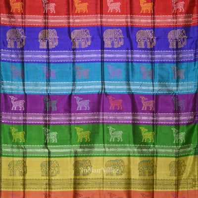 Onion Pink Black with Fish Motif Double Pallu Berhampuri Silk Saree