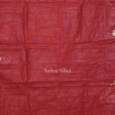 Maroon Nartaki Musical Theme  Hand-Painted Pattachitra Saree