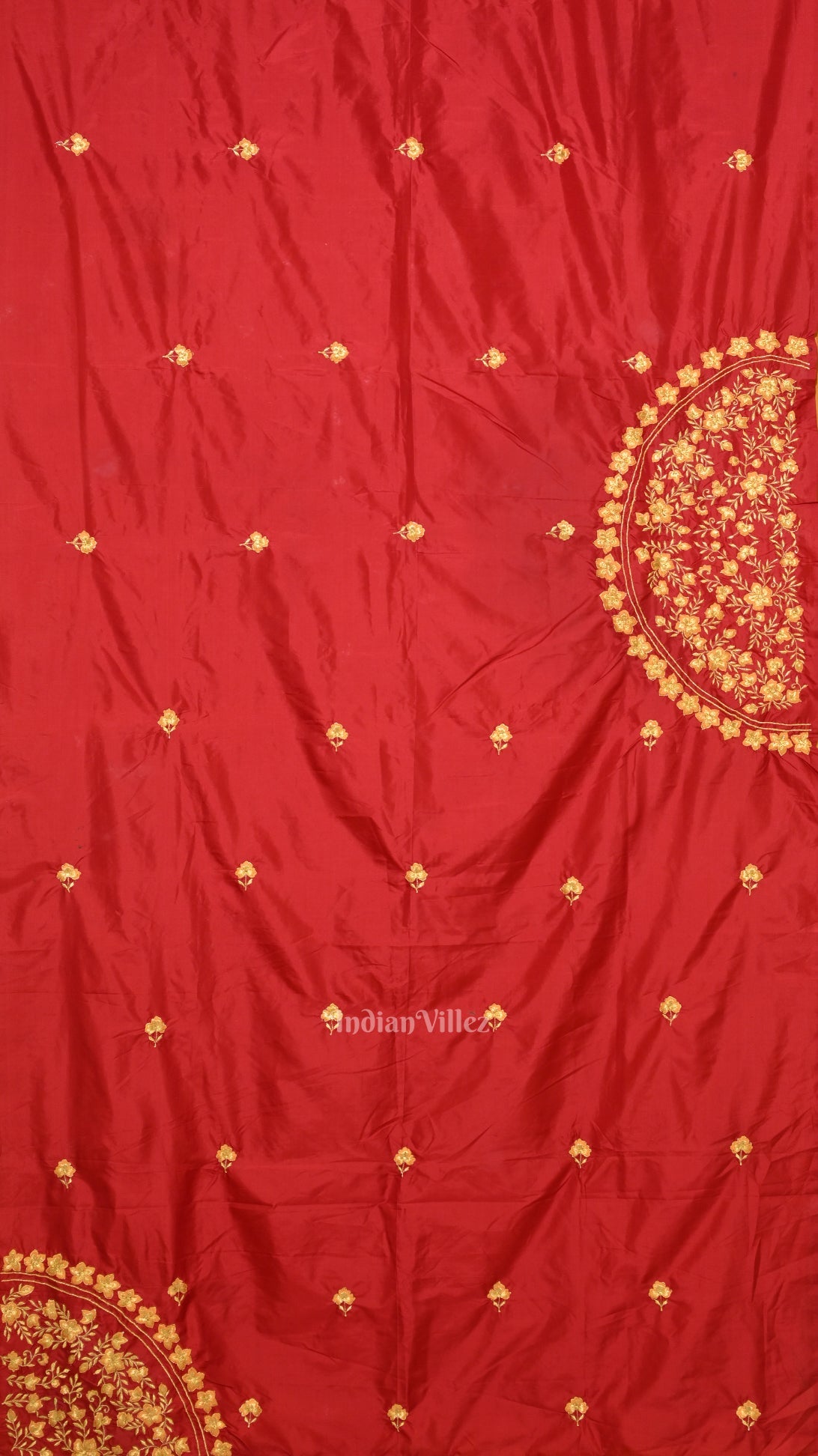 Yellow Red Floral Motif Pure Silk Hand Embroidered Saree