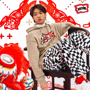 Icecream | KIRIGAMI RUNNING DOG FLOCK HOODIE  { BEIGE