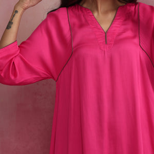 trueBrowns Pink Modal Kimono Kurta Co-ord Set