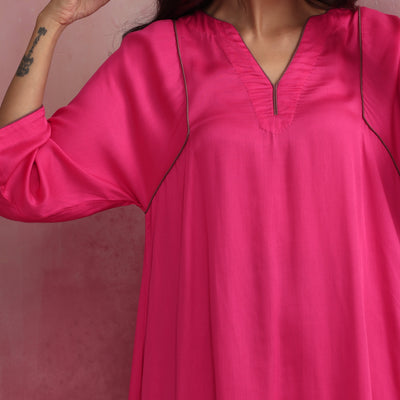 trueBrowns Pink Modal Kimono Kurta Co-ord Set
