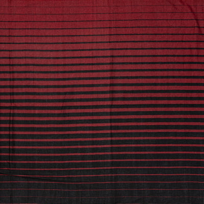 Maroon Handloom Bengal Cotton Saree With Red & Black Gradient stripes