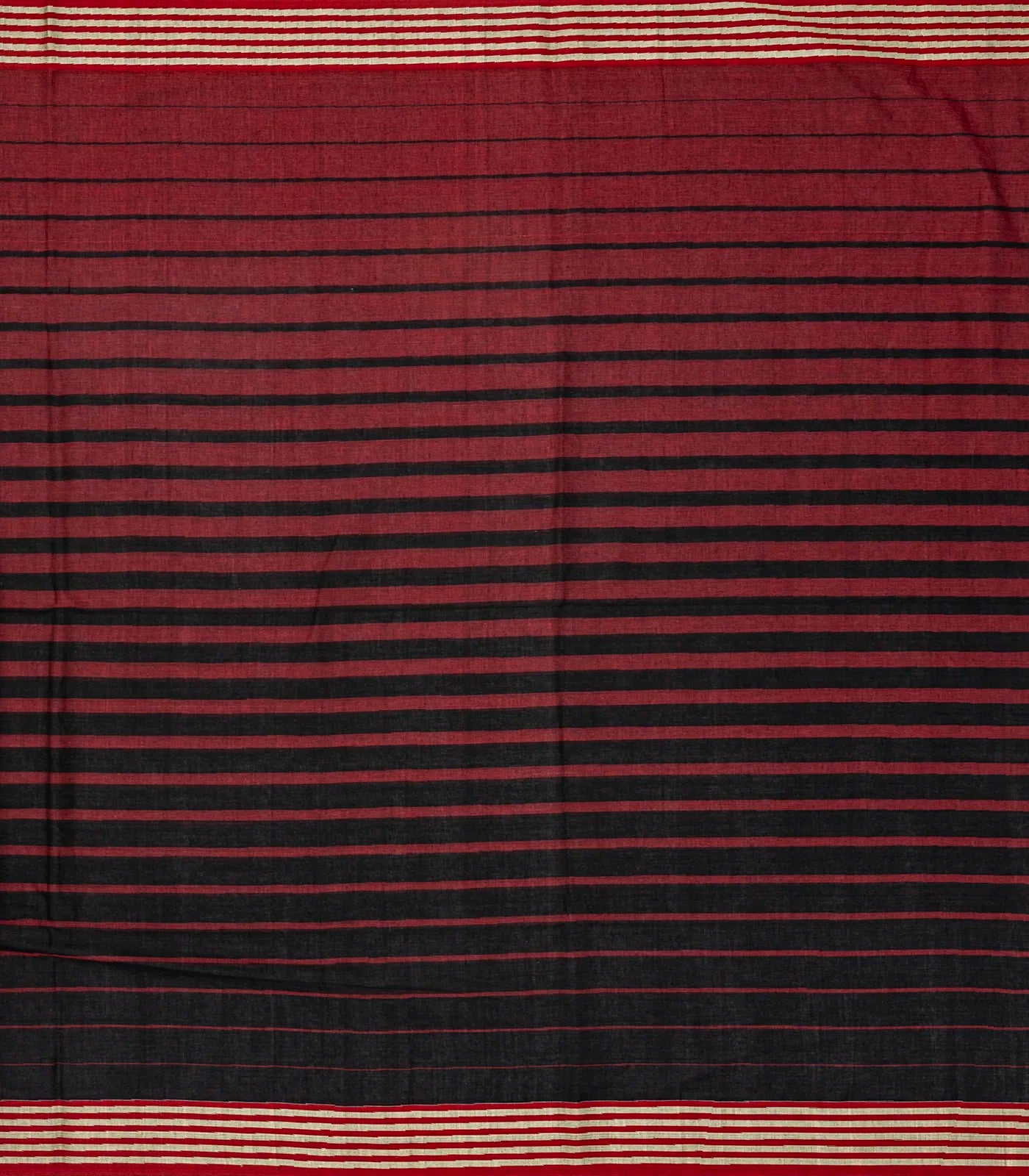 Maroon Handloom Bengal Cotton Saree With Red & Black Gradient stripes