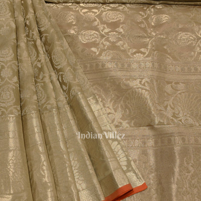 Off White Flower Motif Pure Kanjivaram Silk Saree