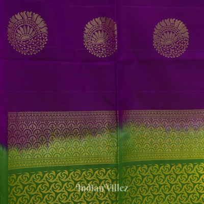 Deep Purple With Green Pure Kanjivaram Soft Silk Saree