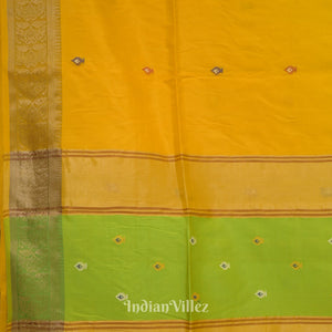 Yellow With Green Pure Bishnupuri Silk Saree