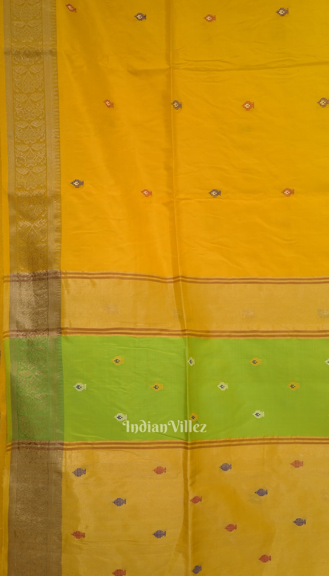 Yellow With Green Pure Bishnupuri Silk Saree