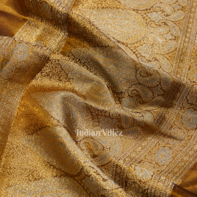 Rust Yellow Zari Woven Exclusive  Banarasi Tissue Saree