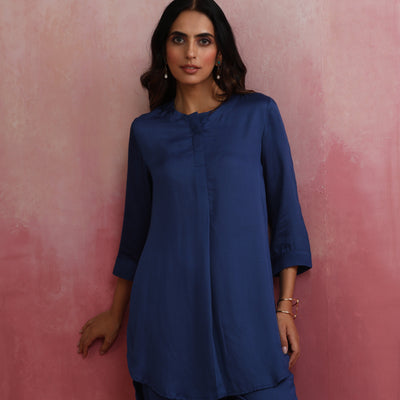 trueBrowns Blue Modal High Low Kurta Co-ord Set