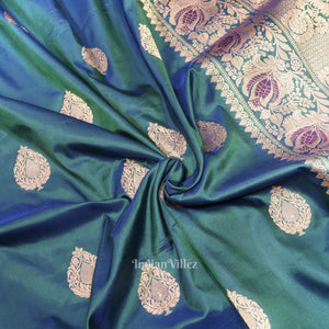 Peacock Blue Designer Pure Banarasi Katan Silk Saree