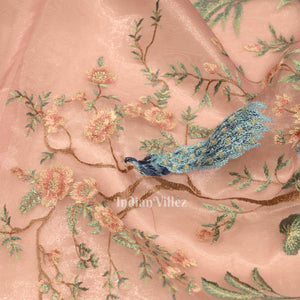 Peach With Floral Theme Kora Organza Banarasi Saree