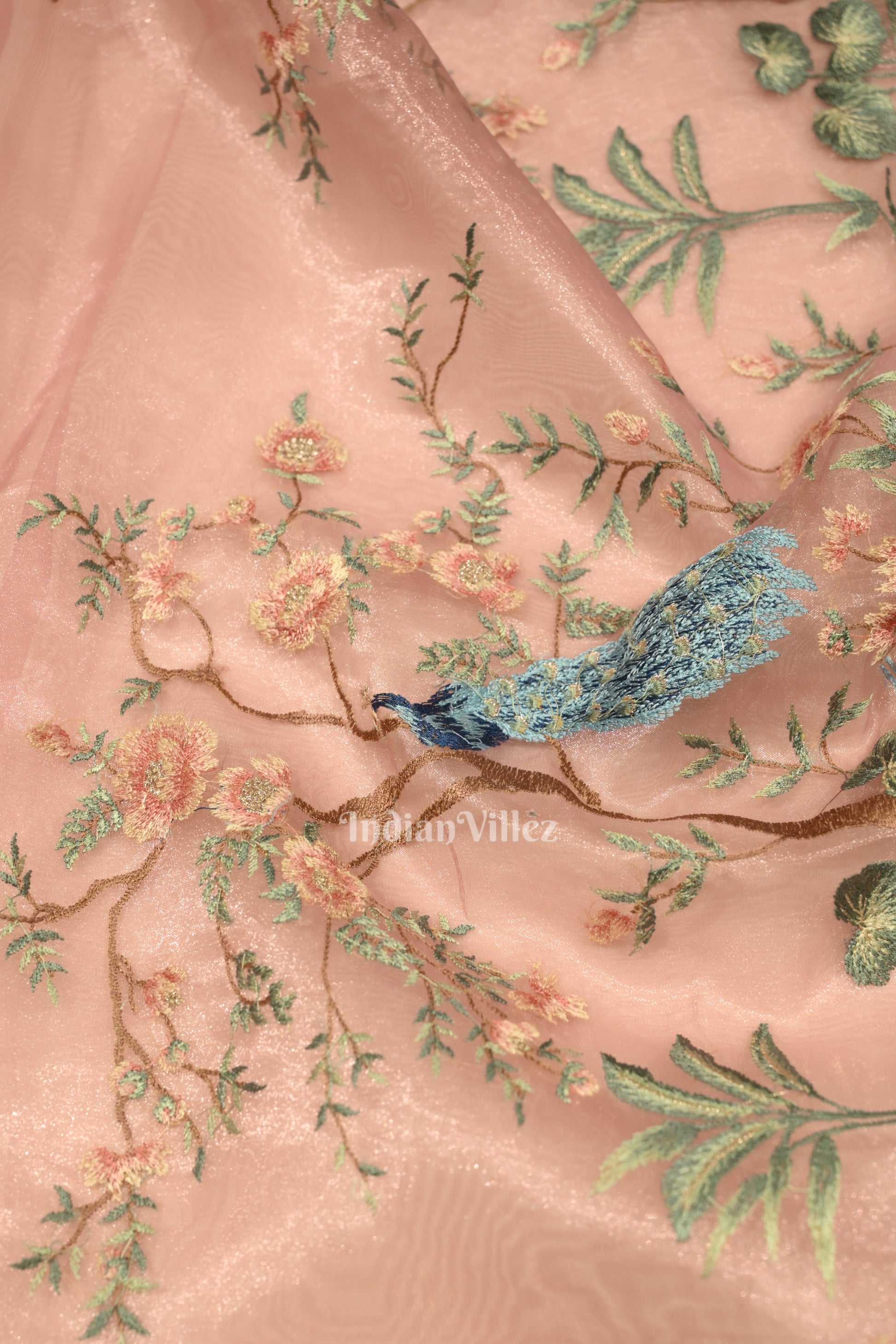 Peach With Floral Theme Kora Organza Banarasi Saree