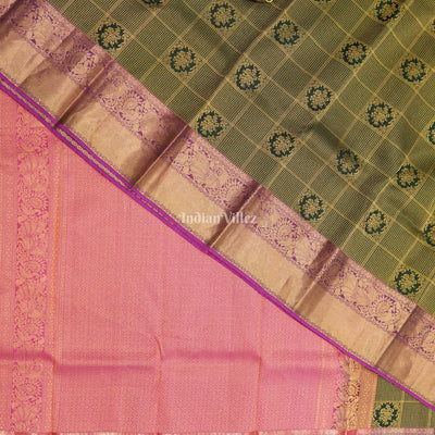 Green Checked Kanchipuram Silk Saree
