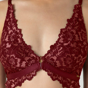 Femme Lace Padded Non-Wired Demi Bra - Biking Red