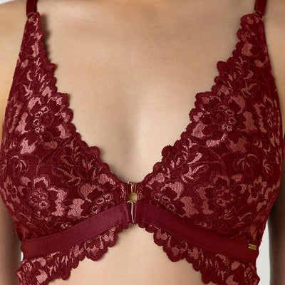 Femme Lace Padded Non-Wired Demi Bra - Biking Red