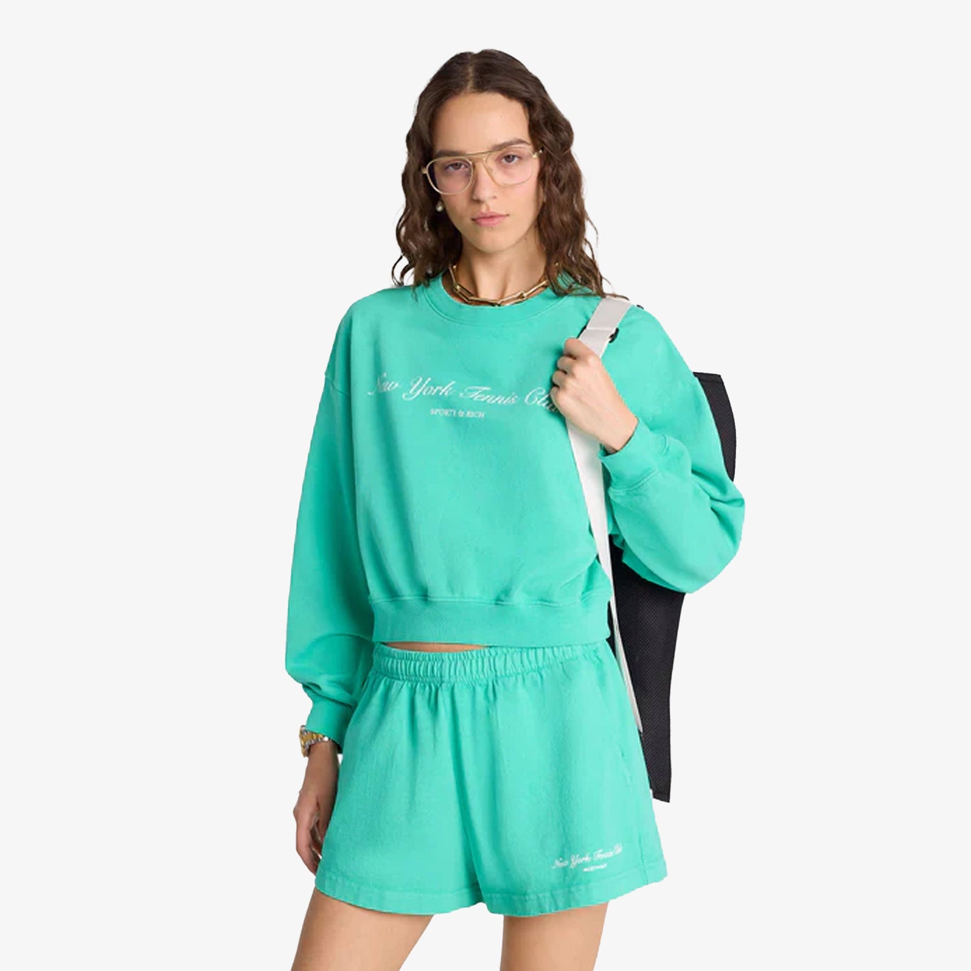 SPORTY & RICH | NY TENNIS CLUB CROPPED CREW NECK CARIBBEAN { GREEN