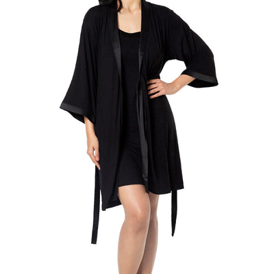Satin Edge Robe - Black