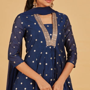 Royal Blue Kurta Set With Matching Dupatta