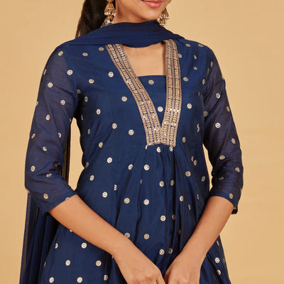 Royal Blue Kurta Set With Matching Dupatta