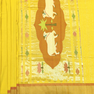 Yellow Butta Design Cotton Paithani Saree