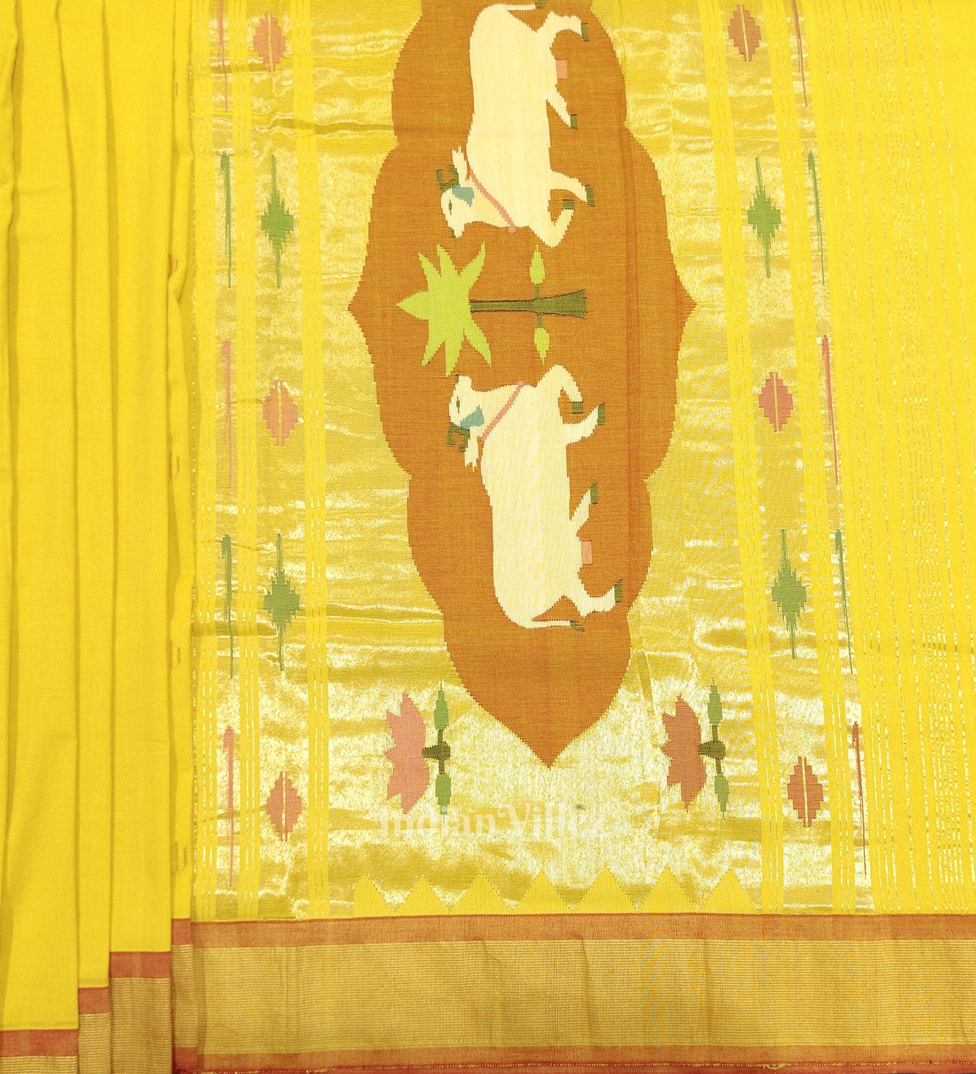 Yellow Butta Design Cotton Paithani Saree