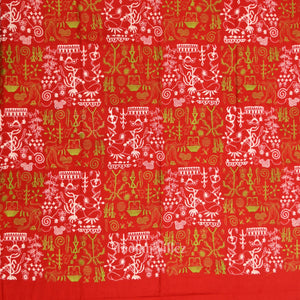 Red Parrot green Tribal Design Sambalpuri Cotton Dress set with Dupatta
