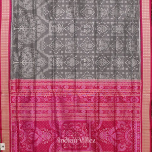 Grey Rani Pink Tribal Sambalpuri Silk Patta Saree